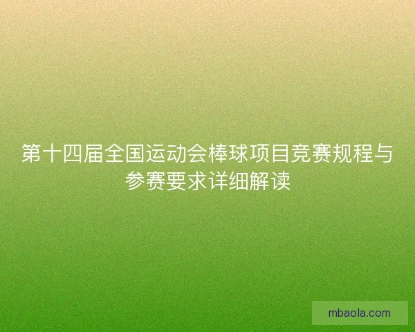 第十四届全国运动会棒球项目竞赛规程与参赛要求详细解读